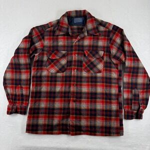Pendleton Woolen Mills Plaid Flannel Shirt Jacket L 100% Virgin Wool Made in USA